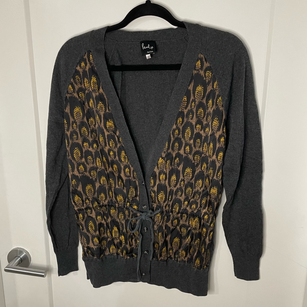 Paul Smith X Silk and Wool Cardigan Abstract Art Grey Gold Vintage Small